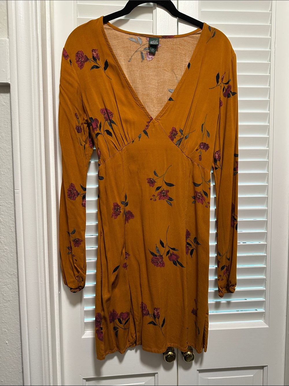 wild fable Mustard Floral Long Sleeve V-Neck Dress
